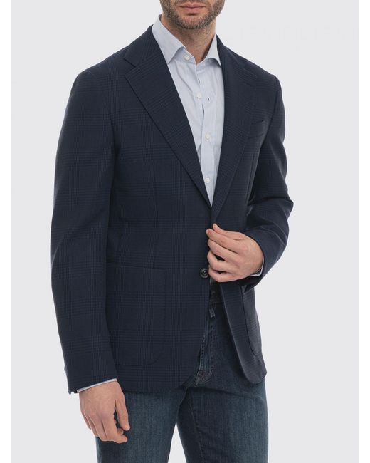 Fay Blue Prince Of Wales Wool Single-Breasted Blazer for men