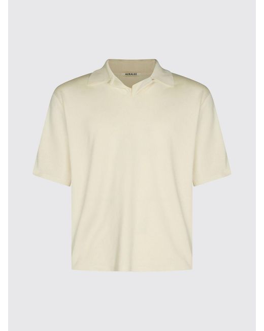 Auralee Natural Short-Sleeved V-Neck Silk Polo Shirt for men