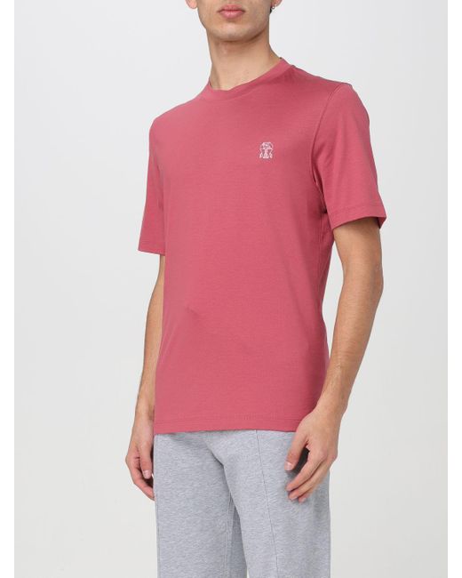 T-shirt in cotone di Brunello Cucinelli in Red da Uomo