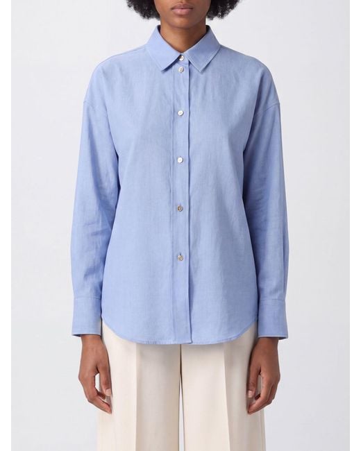 Max Mara Blue Slim Fit Long-Sleeve Cotton Shirt