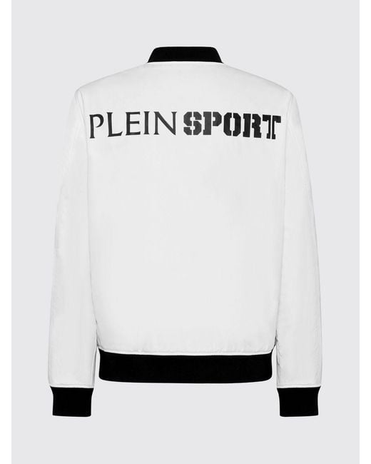Philipp Plein White Scratch Nylon Bomber Jacket With Contrast Logo And Pockets for men