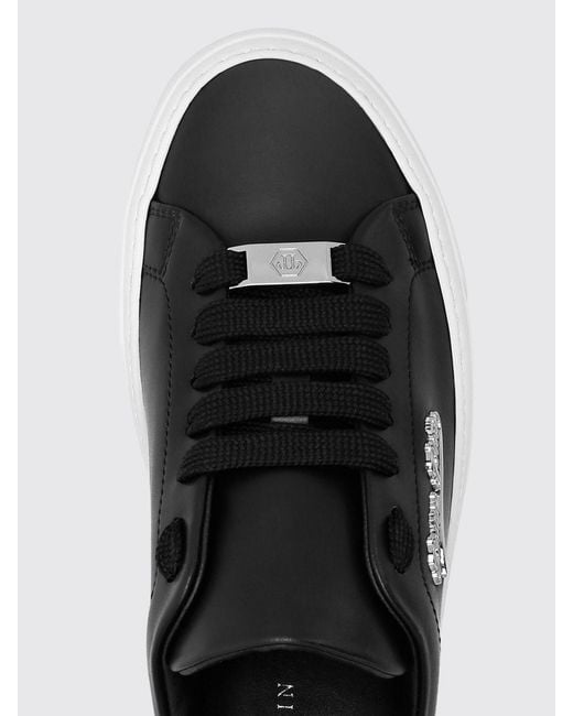 Philipp Plein Black Low Top Smooth Leather Sneakers With Applied Metal Logo for men