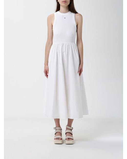 Tommy Hilfiger White Off-The-Shoulder Midi Dress