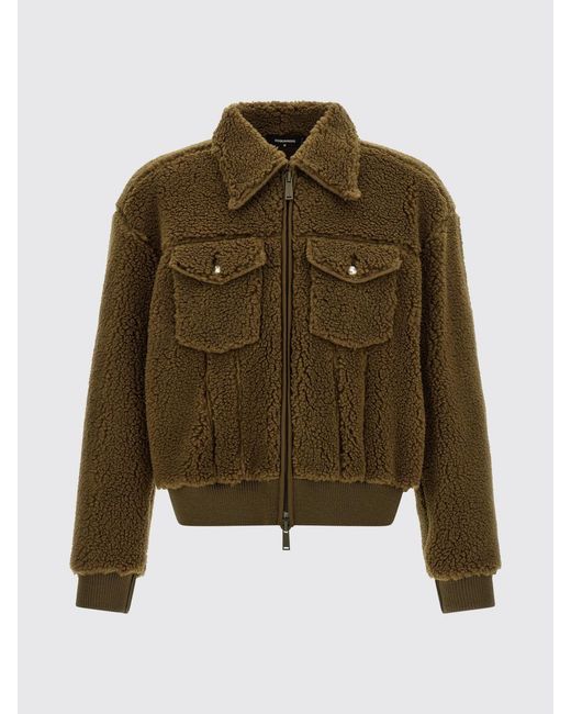 DSquared² Brown Shearling Bomber Jacket With Classic Collar And Patch Pockets for men