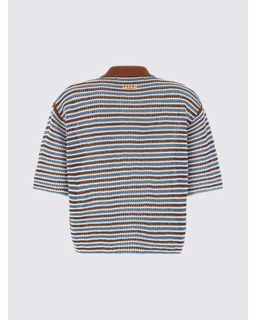 Marni Gray Striped Crocheted Cotton Cardigan