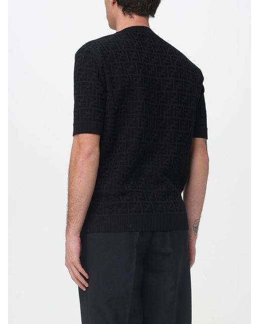 Fendi Black Cotton Crew Neck Pullover With Jacquard Monogram for men