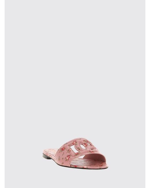 Dolce & Gabbana Pink Dolce &Amp Gabbana Dg Floral Print Leather Mules
