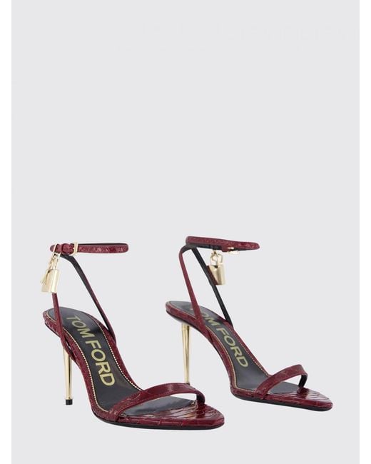 Tom Ford Pink Padlock Python Print Leather Sandals