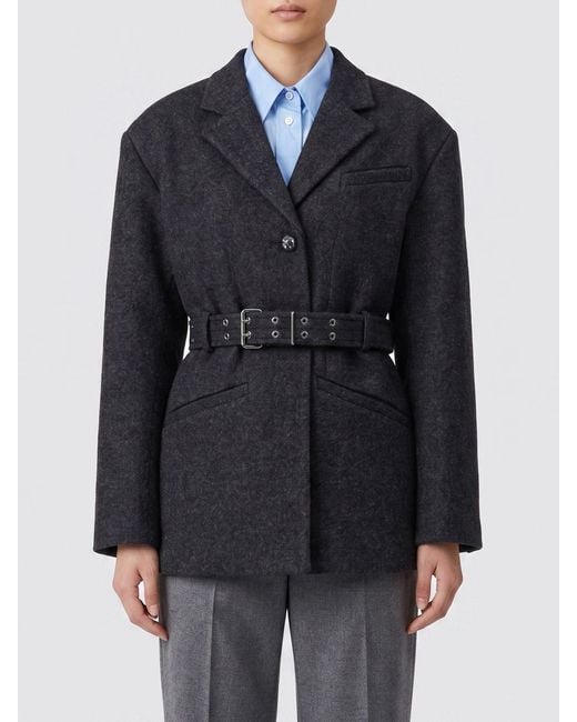 Ganni Blue Short Single-Breasted Belted Wool And Cashmere Coat
