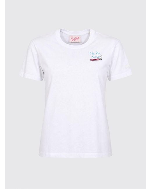 Mc2 Saint Barth White Crewneck Cotton T-Shirt With Graphic Print And Logo