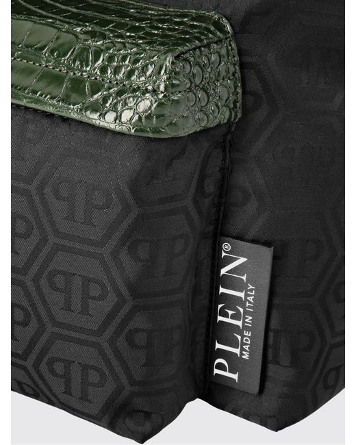 Philipp Plein Black Nylon Backpack With Jacquard Hexagon And Crocodile Print Leather for men
