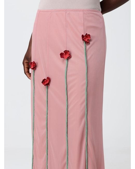 Moschino Couture Pink Jersey Midi Skirt With Applied Flowers