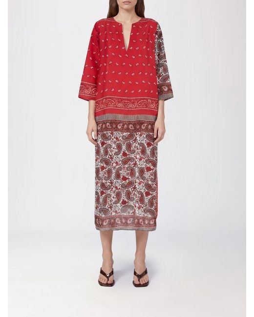 P.A.R.O.S.H. Red Paisley Print Silk Midi Tunic P.A.R.O.S.H. With V-Neck