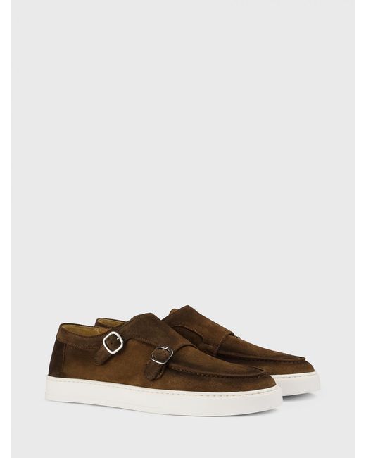 Doucal's Brown Suede Monk Strap Shoes for men