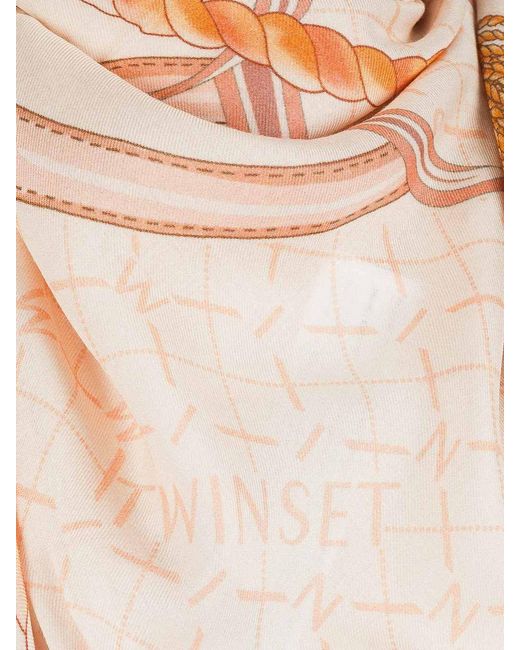 Twinset White Viscose Scarf With Chain Print