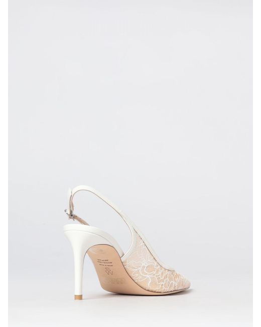 Stuart Weitzman White Lace Slingback Pumps With Mid Stiletto Heel