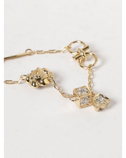 Ferragamo Natural Brass Necklace With Rhinestone Pendant