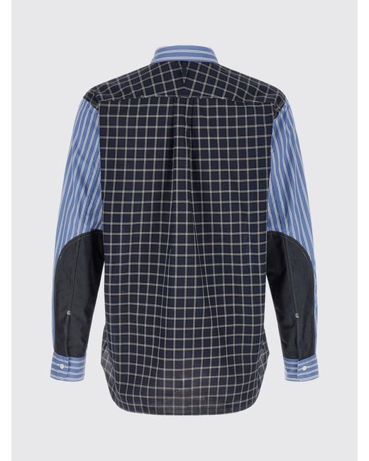 Junya Watanabe Blue Relaxed Fit Patchwork Cotton Shirt With Spread Collar for men