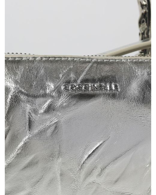 Coccinelle Gray Arlettis Droplet Wrinkled Effect Laminated Leather Bag