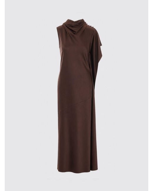 Pinko Brown Asymmetrical One-Shoulder Satin Midi Ceremony Dress