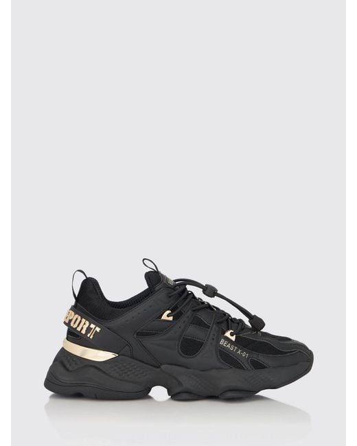 Philipp Plein Black Runner Beast X-01 Leather And Mesh Sneakers With Drawstring Closure for men