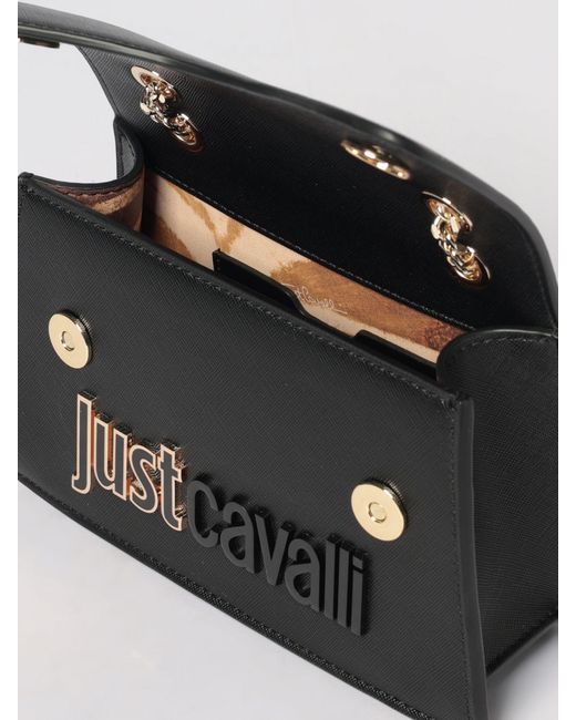 Just Cavalli Black Saffiano Leather Shoulder Bag With Logo