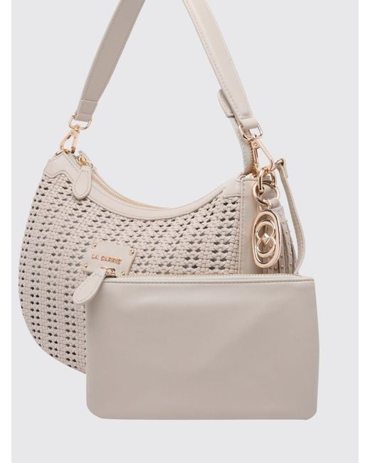 La Carrie Natural Woven Shoulder Bag With Tassels And Removable Pouch