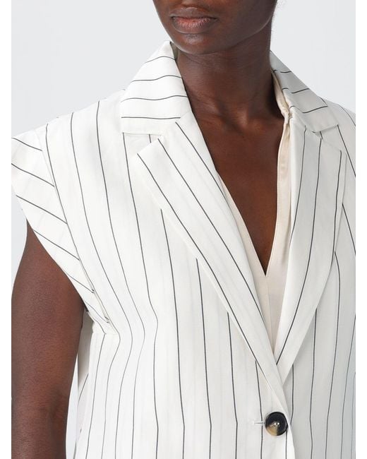 Liu Jo White Pinstriped Wool Single-Breasted Vest