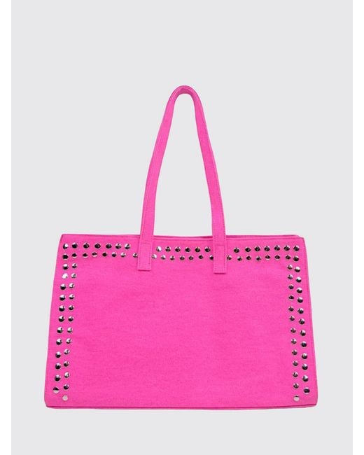 GIMAGUAS Pink Embroidered Cotton Shopping Bag With Studs And Double Handle