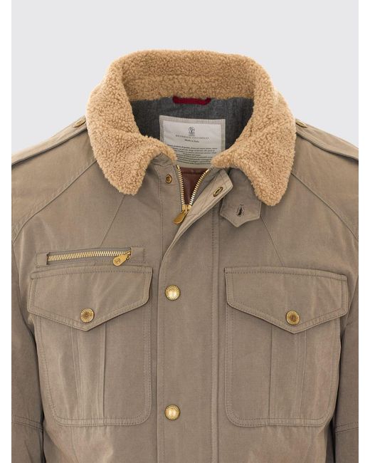 Brunello Cucinelli Natural Cotton And Nappa Sahariana Jacket With Thermore Padding for men
