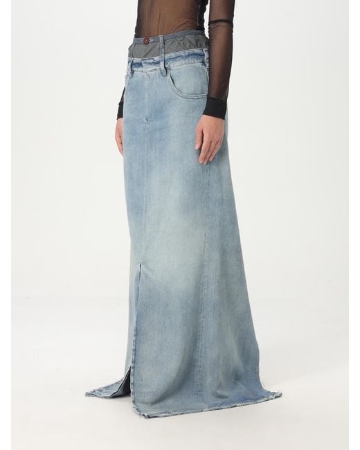 Maison Margiela Blue Long Denim Skirt With Front Slit