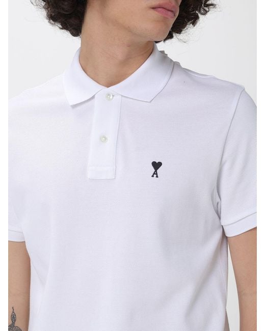 AMI White Cotton Polo Shirt With Logo for men