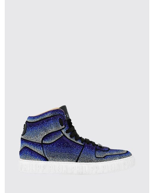 Philipp Plein Blue Rhinestone Suede Sneakers for men