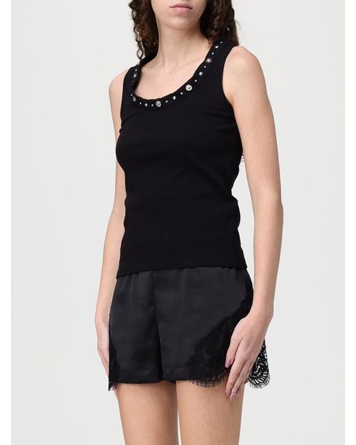 Versace Black Ribbed Studded Decorative Button Top