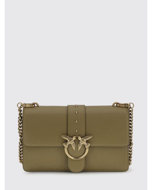 Pinko Green Love One Classic Leather Bag