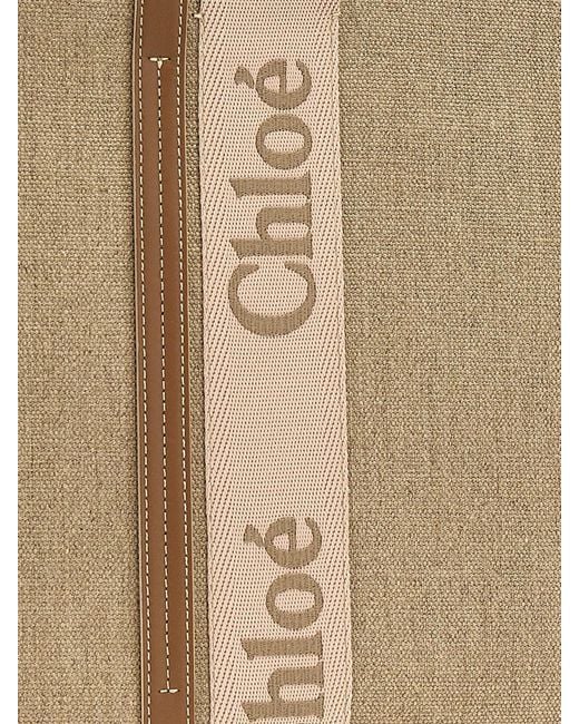 Chloé Natural Chlo&Eacute Woody Tote Canvas And Leather Bag