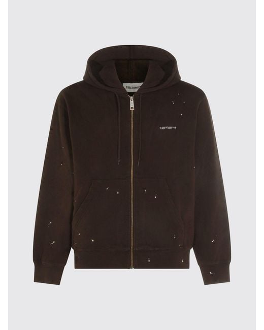 Carhartt Brown Cotton Zip-Up Hoodie With Contrast Logo for men