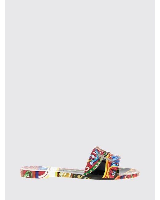 Dolce & Gabbana White Dolce &Amp Gabbana Sicilian Cart Print Rubber Slides With Dg Logo