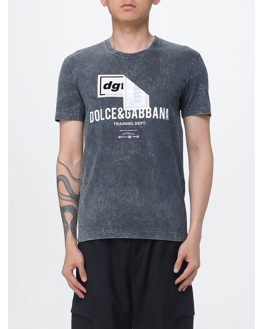 Dolce & Gabbana Gray Dolce &Amp Gabbana Slim Fit Cotton Crewneck T-Shirt With Contrast Logo Print for men