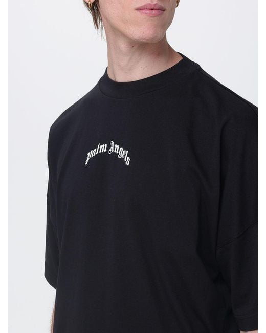 Palm Angels Black Cotton T-Shirt With Logo for men