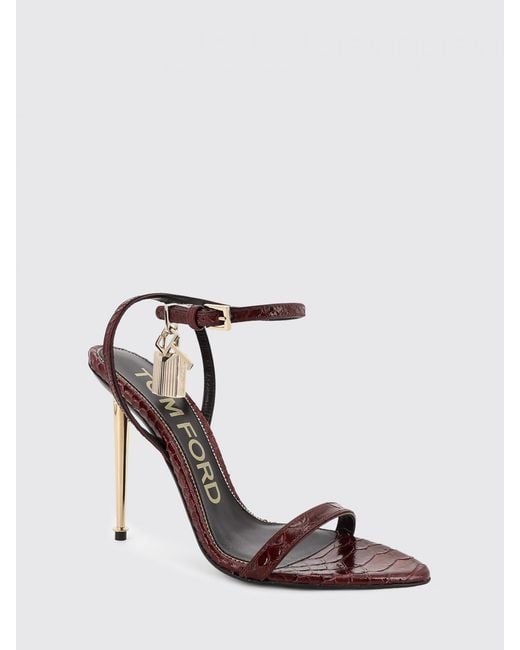 Tom Ford White Padlock Crocodile Print Leather Sandals