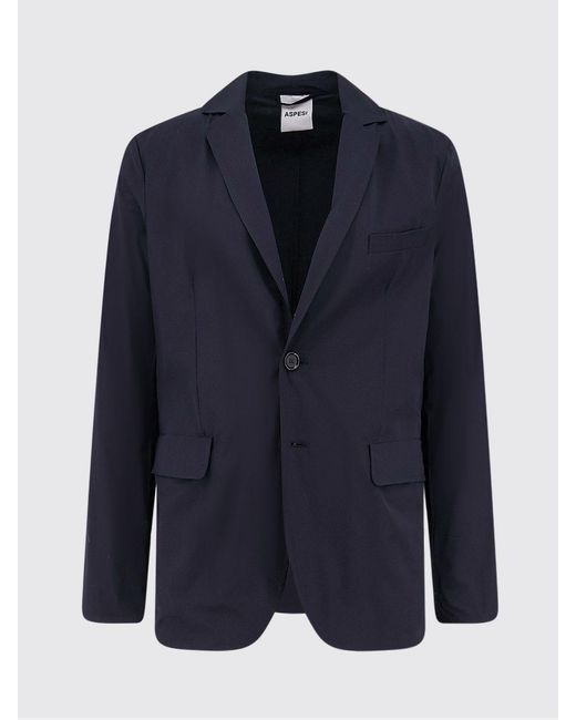 Aspesi Blue Single-Breasted Stretch Jersey Blazer for men