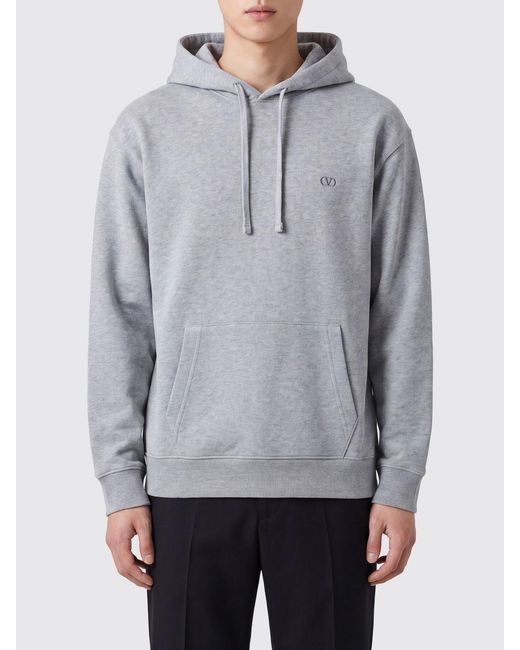 Valentino Garavani Gray Vlogo Embroidered Cotton Hoodie for men