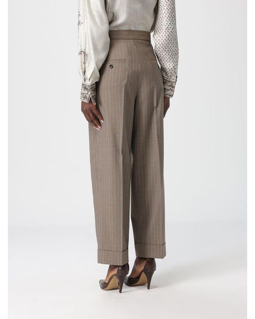 Max Mara Natural Pinstriped Virgin Wool Trousers