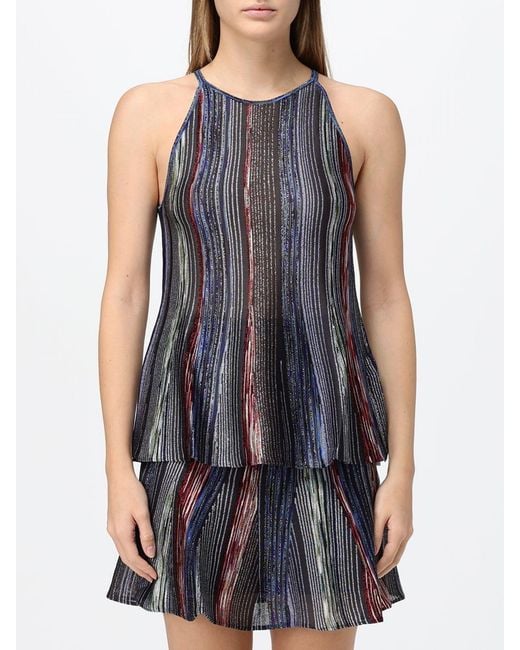 Top Entallado De Jersey De Lúrex A Rayas Con Hombros Descubiertos Missoni de color Blue