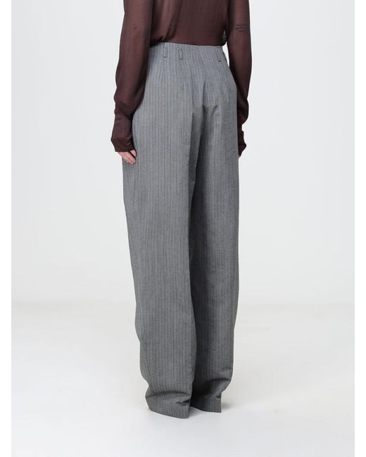 Alberta Ferretti Gray High-Waisted Chevron Wool-Blend Palazzo Trousers