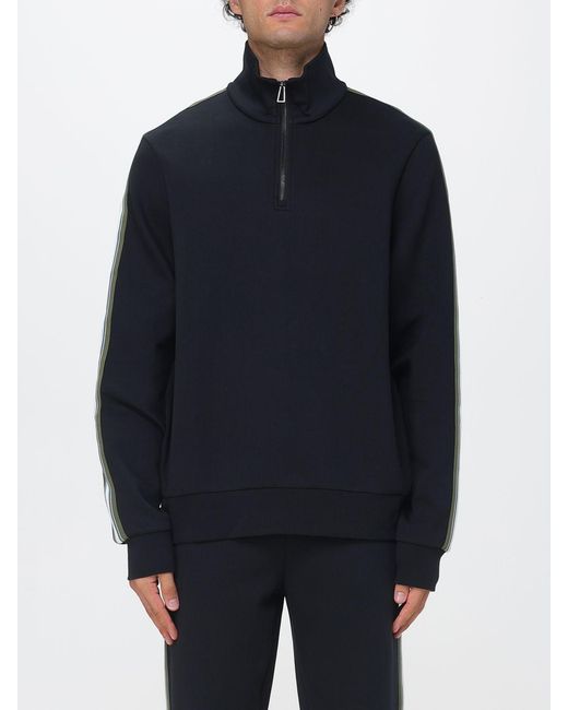 Paul Smith Blue Organic Cotton Zip Sweatshirt With High Neck And Side Bands for men