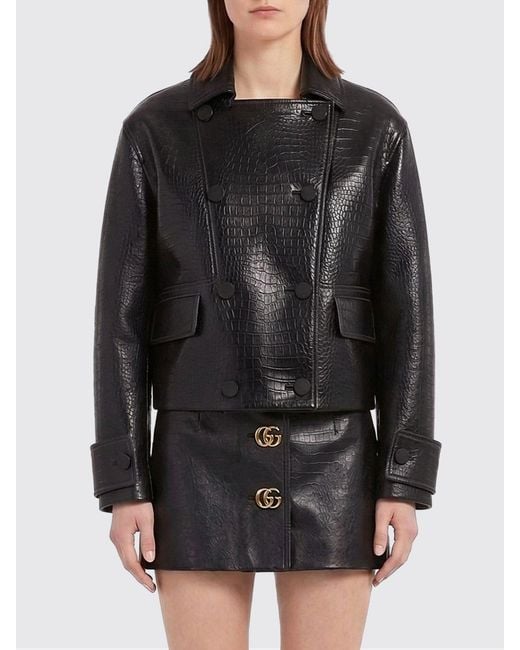Gucci Black Croc Print Leather Jacket for men