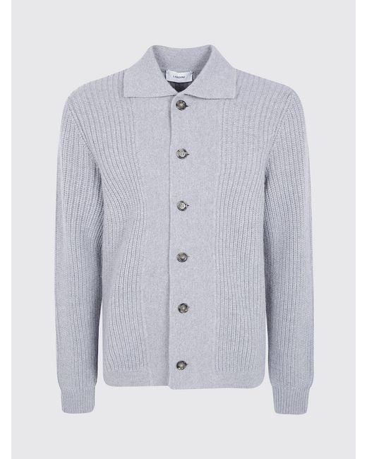 Lardini Gray Wool And Cashmere Cardigan With Classic Collar And Ribbed Knit for men
