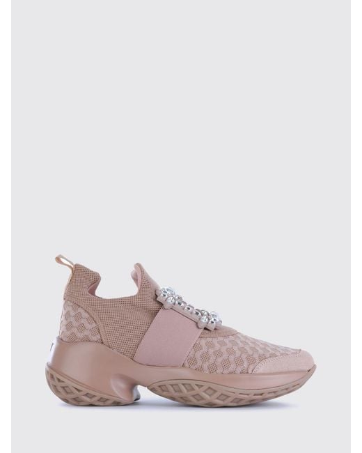 Roger Vivier Pink Viv' Run Knit Slip-On Sneakers With Jewel Buckle